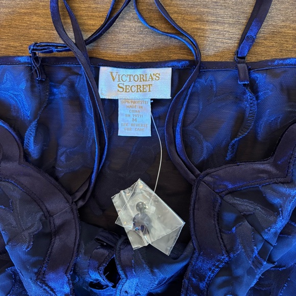 New Vintage Victoria's Secret Navy Blue Satin Bodysuit in Size Medium - Picture 3 of 6